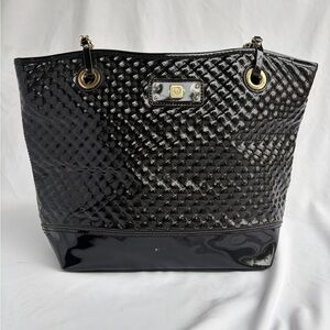 Anne Klein Black Textured Shoulder Bag Patent Leather